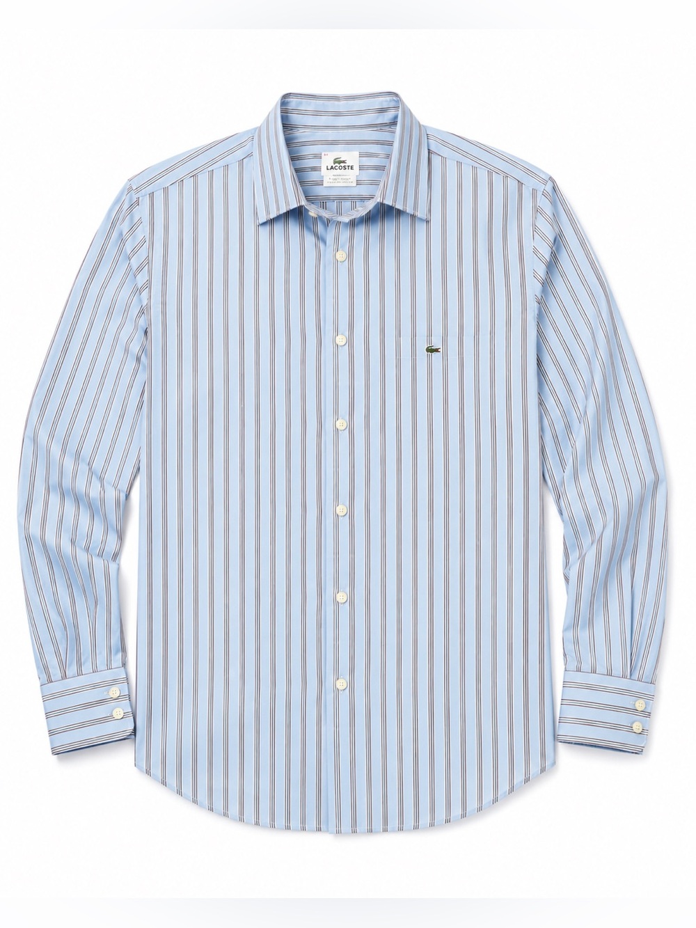 Lacoste Men’s Sky Blue and Brown Stripe Dress Shirt